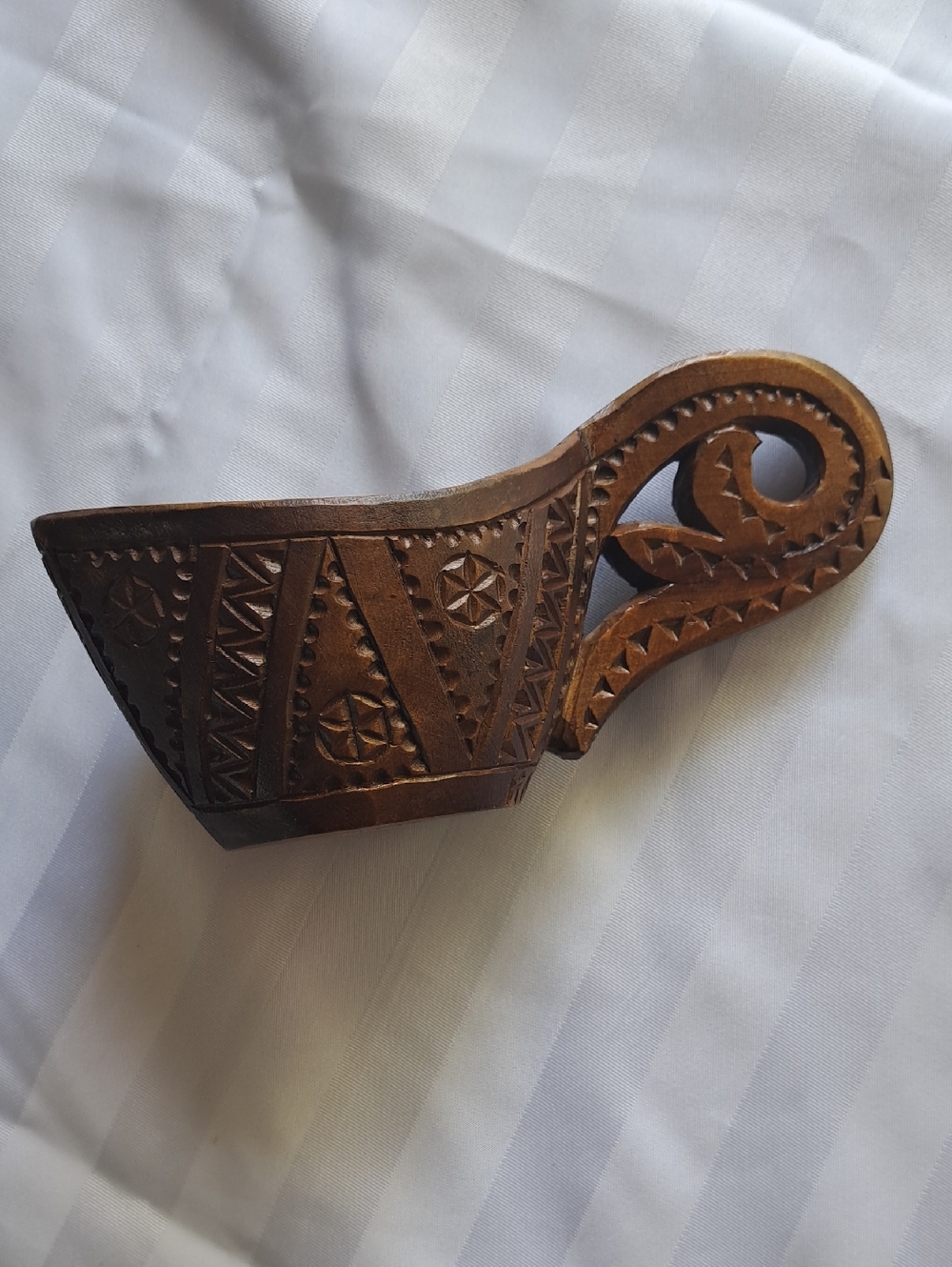 Hand-Carved Wooden Decorative Scoop Or Cup- Brown